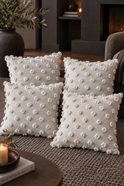 Decomia Home Şönil Kumaş Bej Renk Gizli Fermuarlı Kırlent Kılıfı Seti 4 Adet (41 x 41 cm)