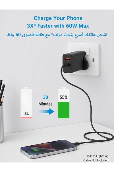 Wellmax SDA35 USB-A & USB-C Super Fast Charger, Dual Port Fast Charging Power Adapter, Compact USB Wall Charger for Smartphones, Tablets, Android Devices and Other USB-C Compatible Devices