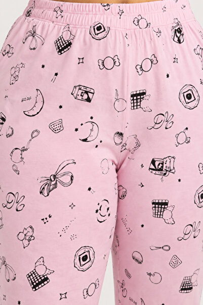 Laperissa Pink Food Patterned Knitted Plus Size Pajama Bottoms