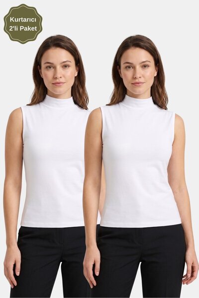 Saade 2-White Women's Sleeveless Half Turtleneck Body/Blouse - Pack of 2