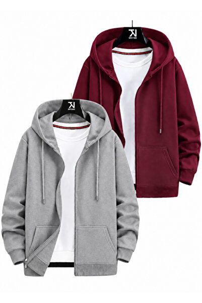 Karatopak 2'li Kapüşonlu Unisex Fermuarlı Sweatshirt / Hırka