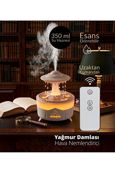 lstri YAĞMUR DAMLASI UFO NEMLENDİRİCİ AROMATERAPİ DİFÜZÖRÜ 7 RENKLİ LEDLİ IŞIK BUHAR MAKİNE & KOKU GİDERİCİ SESSİZ & ZAMANLAYICI