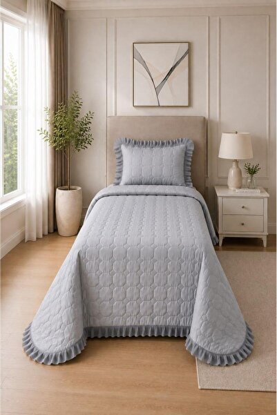 Çeyiz Diyarı Bujiva Pleated Single 2-Piece Bedspread Gray