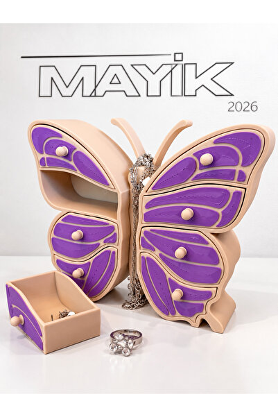 MAYİK2026 Kelebek Tasarımlı Çekmeceli Takı ve Aksesuar Düzenleyici Masaüstü O...