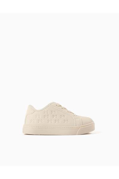 Ziddy Trainers With Embossed Bows And Elastic Laces For Baby Girls, Beige