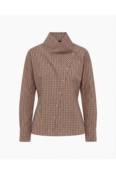 Bade Butik Pink asymmetrical collar plaid shirt