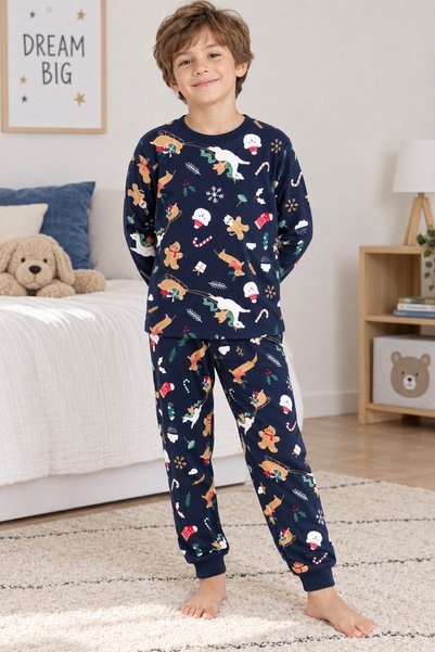 Beniizle Yılbaşı Desenli Uzun Kollu Unisex Alt Üst Pijama Takımı