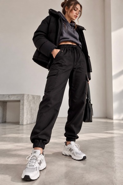 bb butik basic Γυναικείο παντελόνι Jogger Cargo από πολυβισκόνη Gabardine DM3535