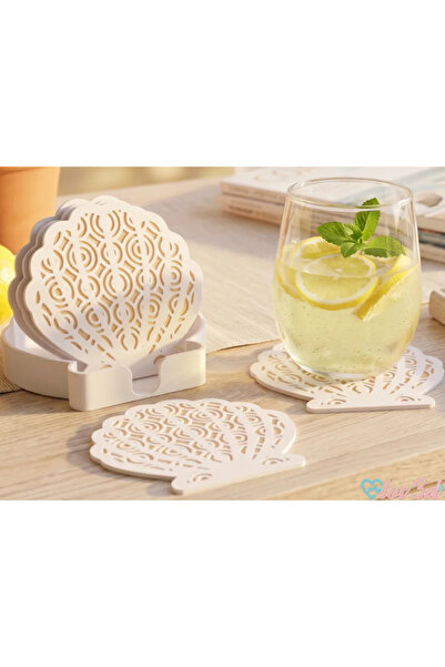 DU&ER (3 Coasters-1 Stand) Set of 3 Sea Shell Coasters – Decorative Coaster a...