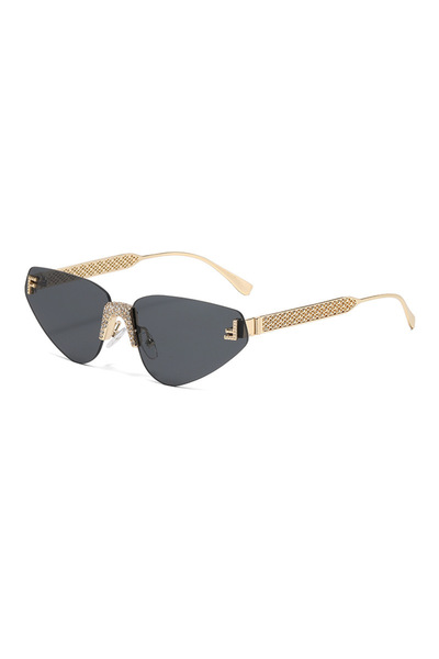 Tessero Rimless Cat-Eye Sunglasses, Gold Frame with Zirconia Crystals, UV400 ...