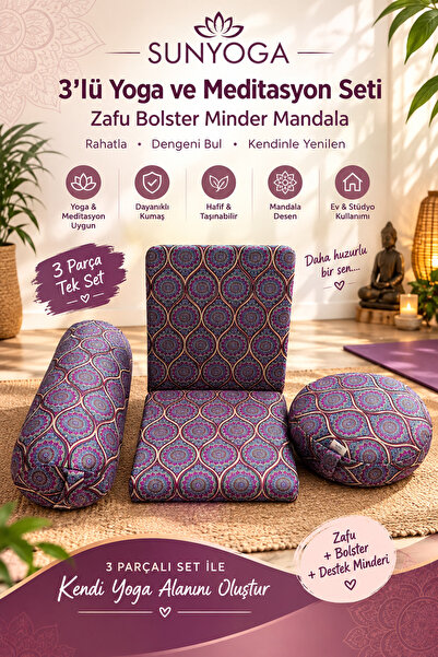 SUNYOGA 3'lü Yoga ve Meditasyon Seti Zafu Bolster Minder Mandala