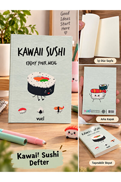 Bymiel Kawaii Sushi Desenli Düz Sayfalı Not Defteri – Sevimli Tasarım Günlük ...