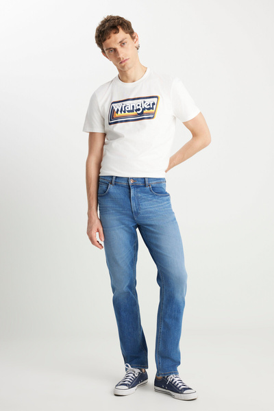 WRANGLER بنطال جينز تكساس مستقيم بخصر عادي وساق مستقيمة من القطن باللون الأزر...