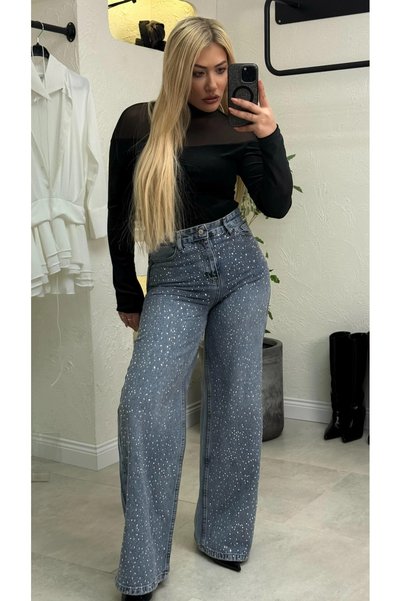 liya butik A.Mavi Taşlı Wide Leg Jean