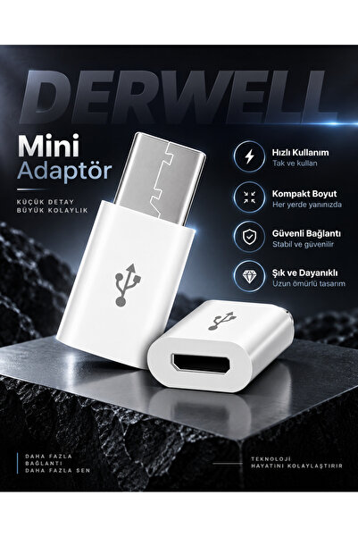 Derwell Micro USB to Type-C Dönüştürücü Adaptör - Eski Android Kablolarını Ye...