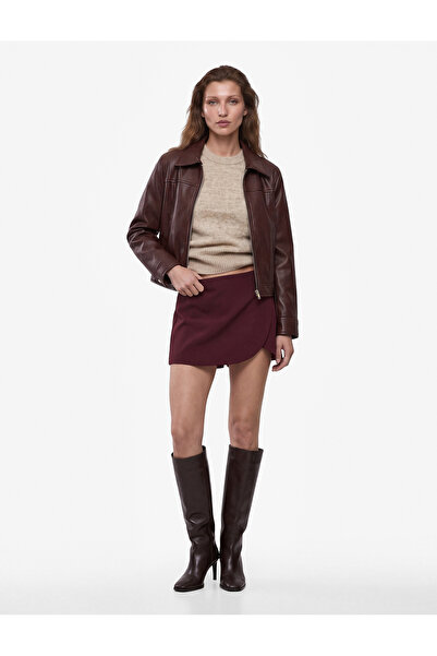 Koton Slim Fit Cep Detaylı Asimetrik Katlı A Kesim Mini Şort Etek