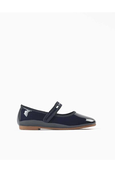 Ziddy Patent Mary Jane Shoes With Touch-Fastener For Girls, Navy Blue