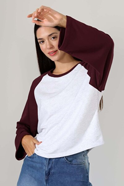 ModaPlaza Women's 3-Strand Raglan Long Sleeve Loose Sweatshirt 22401