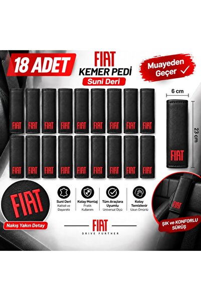 mutlu oto aksesuar FIAT Yeni Logo 18 Adet Kırmızı Nakışlı Suni Deri Emniyet K...