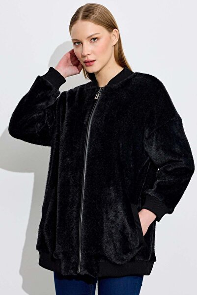 Tığ Triko Bomber Fur Coat Black