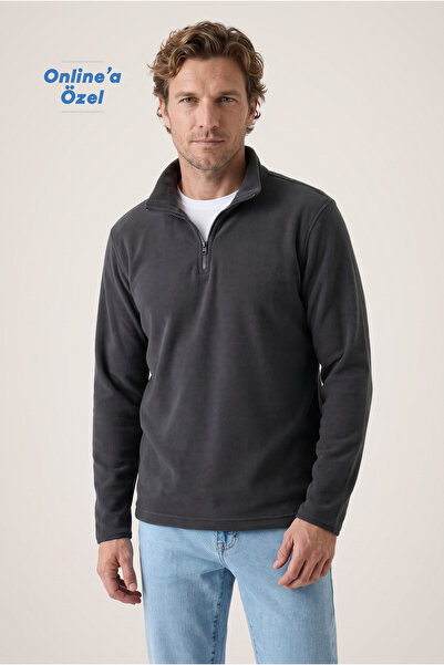 Kiğılı Zippered Bato Collar Regular Fit Fleece Sweatshirt
