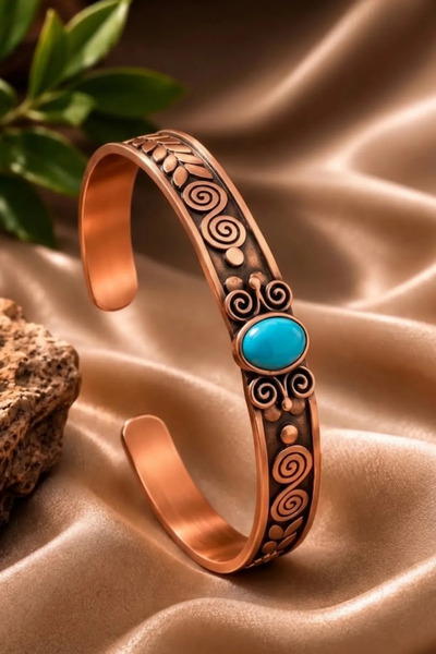 OSMANLI GÜMÜŞ Women's Copper Bracelet Handcrafted Pure Copper Oval Turquoise ...