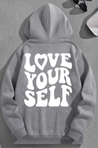 K KOZZ STYLE Unisex 3 νήματα βαμβακερό γκρι SadeLoveYourSelf Φούτερ με στάμπα...