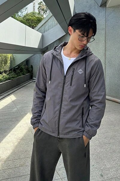 comstar Men's Waterproof Lined Hooded Dark Gray Raincoat