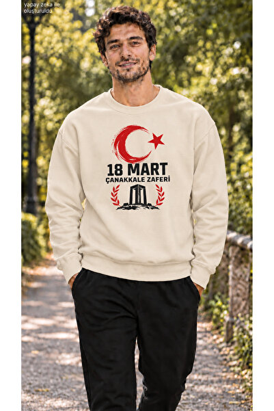 caddekombin Men's Canakkale Martyrs Memorial and Moon Star Printed Crew Neck ...