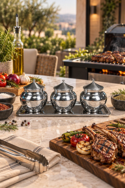 rova tr Stainless Steel 3-Piece Spice Rack Set with 400 ml Tray