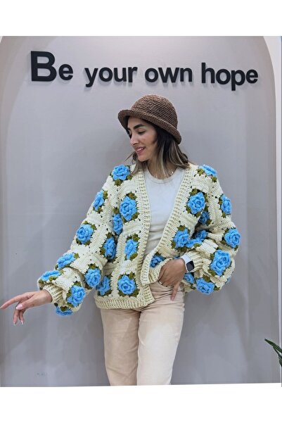 GNY TASARIM Bohemian style cardigan with roses