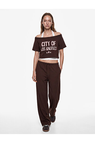 Koton Viscose Blended Comfortable Fit Wide-Legged Trousers with Lace-Up Waist...