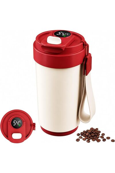 DHB tech 450ml Ceramic-Coated Insulated Mug with Temperature Display, Red