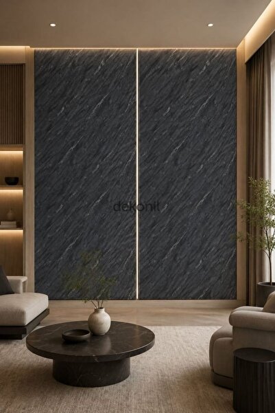Dekonil Traverten Desenli Bambu Duvar Paneli 122*244 cm - 2 Adet 5,96m² (Füme...