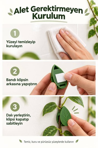 Evgereçlerim 10'lu Yaprak Tasarımlı Sarmaşık Bitki Düzenleyici Yapışkanlı Klipsi