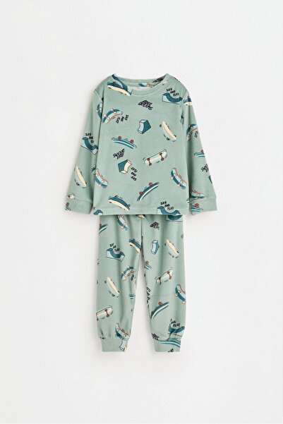 LEFTIES Baskılı kadife pijama takımı