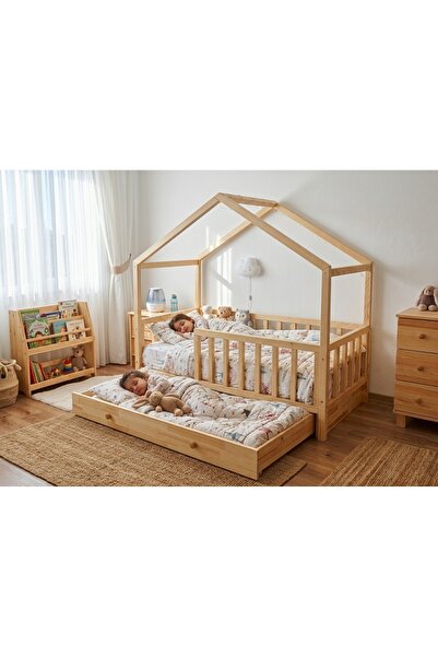 İLKİM AHŞAP Pine %100 1. Sınıf Ladin Ahşap Çatılı Montessori Yatak – Yavru Ya...