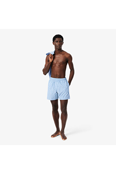 Lacoste Monogram Erkek Mavi Deniz Şortu