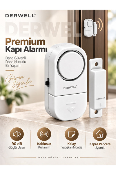 Derwell Kablosuz Kapı Pencere Alarmı - 90 dB Güçlü Sesli Hırsız Önleme ve Çoc...
