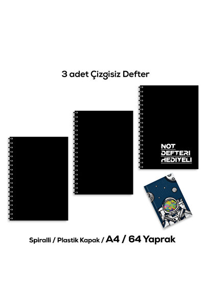 Fragman Yayınları A4 72 Yaprak 3 Adet Çizgisiz Siyah Okul Defteri Not Defteri...