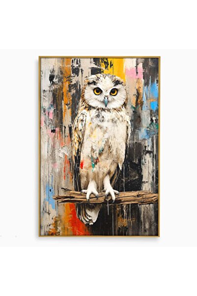 Luxcanva Tablou Canvas Bufnita Abstracta 70x100 cm cu Rama Auriu Bufnita Pasa...