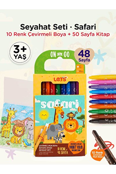 Lets Mum Boya Seyahat Seti – 10 Renk + Boyama Kitabı Safari Temalı | Let's