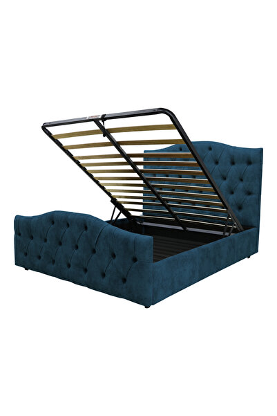 Timflex Pat Rabatabil cu Lada Depozitare Cesare Promo 80x200 cm Catifea Bleum...