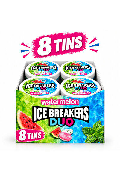 Hershey Ice Breakers DUO Watermelon Sugar-Free Mints, 8 Tins Pack – Fruity Fr...