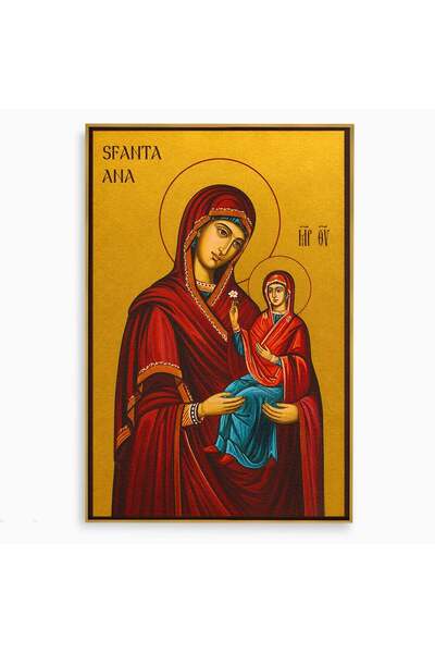 Luxcanva Tablou Canvas Sfanta Ana Cu Pruncul 70x100 cm cu Rama Auriu Religios...
