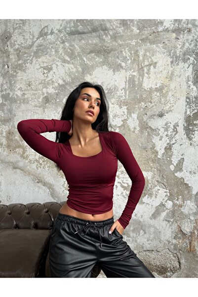 Pena Claret Red τετράγωνο λαιμό μακρυμάνικο Slimfit Basic Body 27053