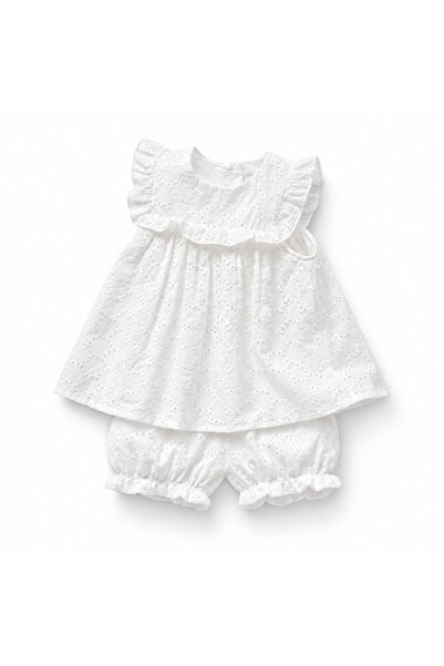 Hibobi Premium 3-24 Months Baby 2 PCS Outfit Set, Eyelet Embroidery Ruffle To...