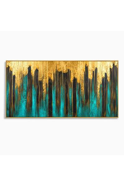 Luxcanva Tablou Canvas Orasul Aurit 120x60 cm cu Rama Auriu Oras Abstract Modern