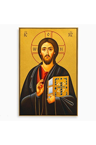 Luxcanva Tablou Canvas Icoana Iisus Hristos Pantocrator 70x100 cm cu Rama Aur...