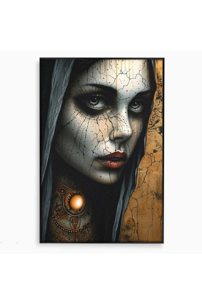 Luxcanva Tablou Canvas Portretul Femeii Misterioase 80x120 cm cu Rama Negru P...